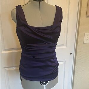 Elie Tahari Deep Purple Silk Draped Sleeveless Blouse (M)